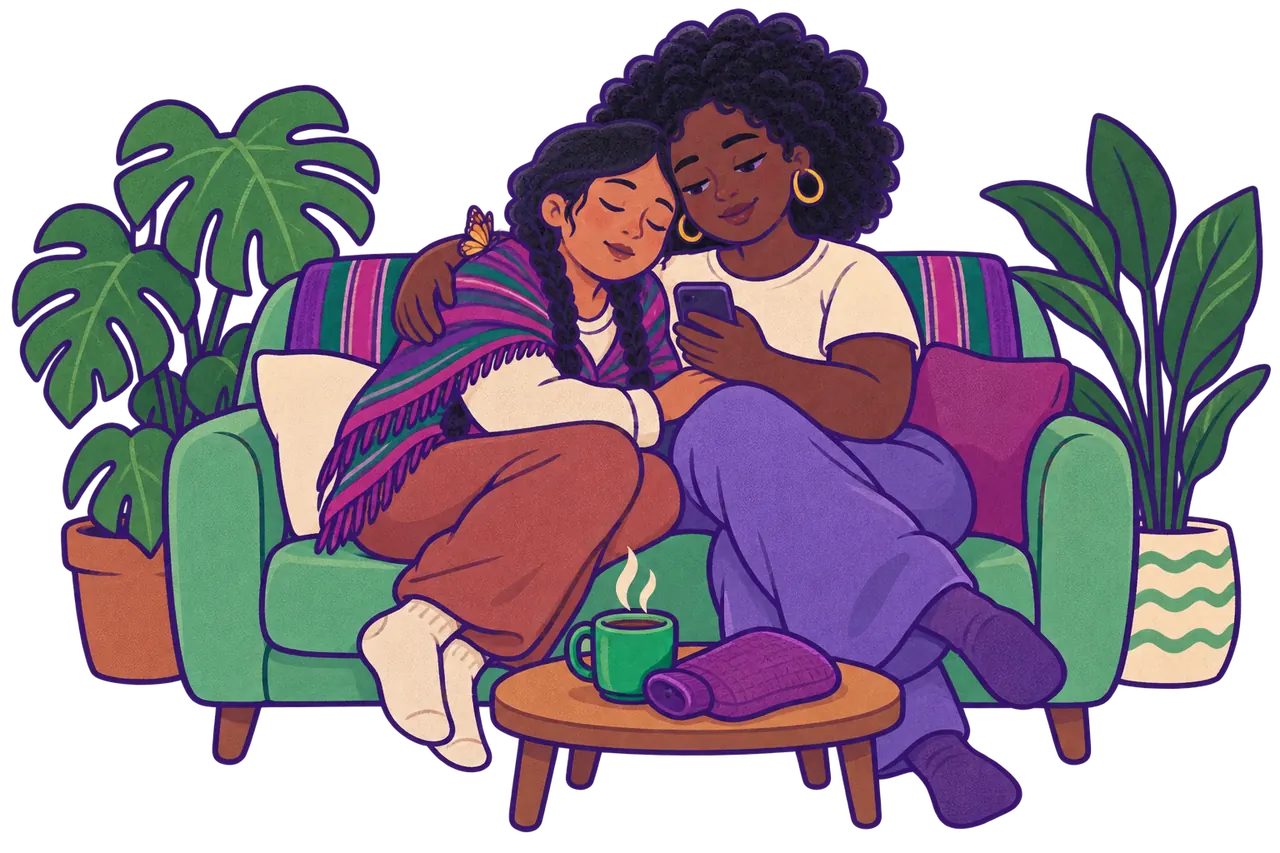 Dos personas abrazándose con calidez