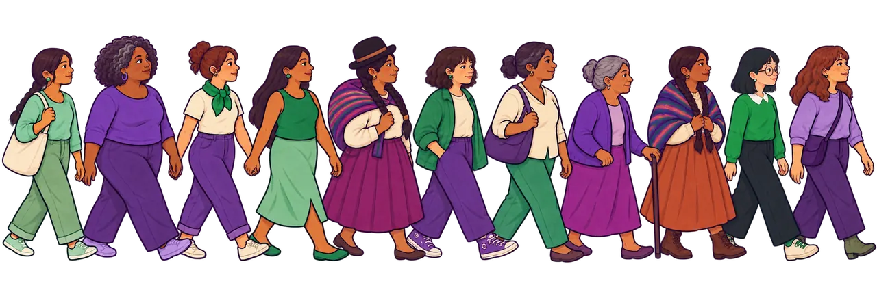 Grupo diverso de personas acompañándose, caminando juntas